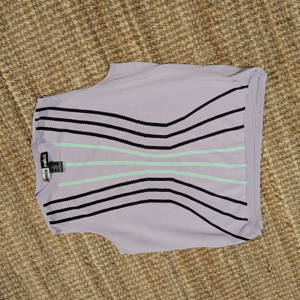jamie sadock Lavender Knit Sleeveless Top with Black and Mint Stripes